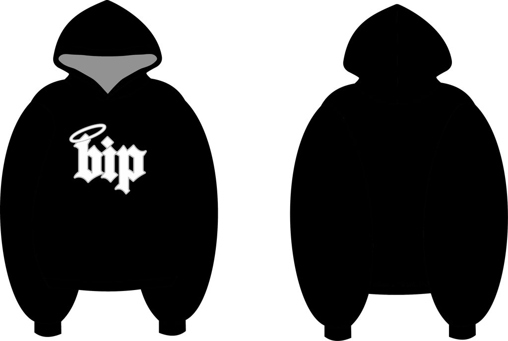 Black BIP Monogram Hoodie front and back