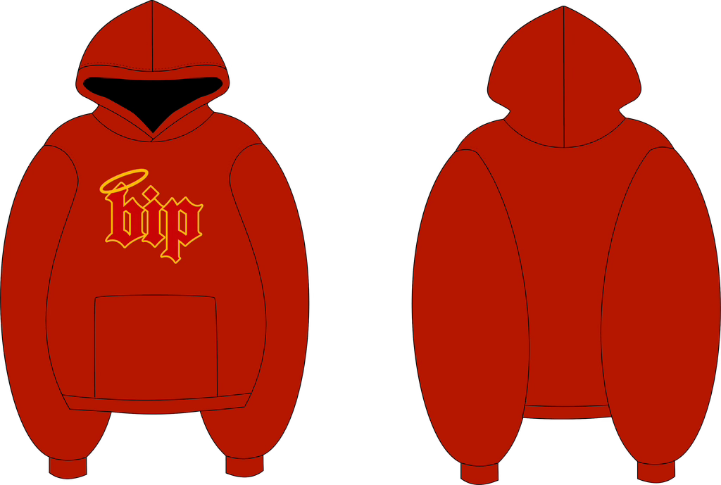 Red BIP Monogram Hoodie front and back